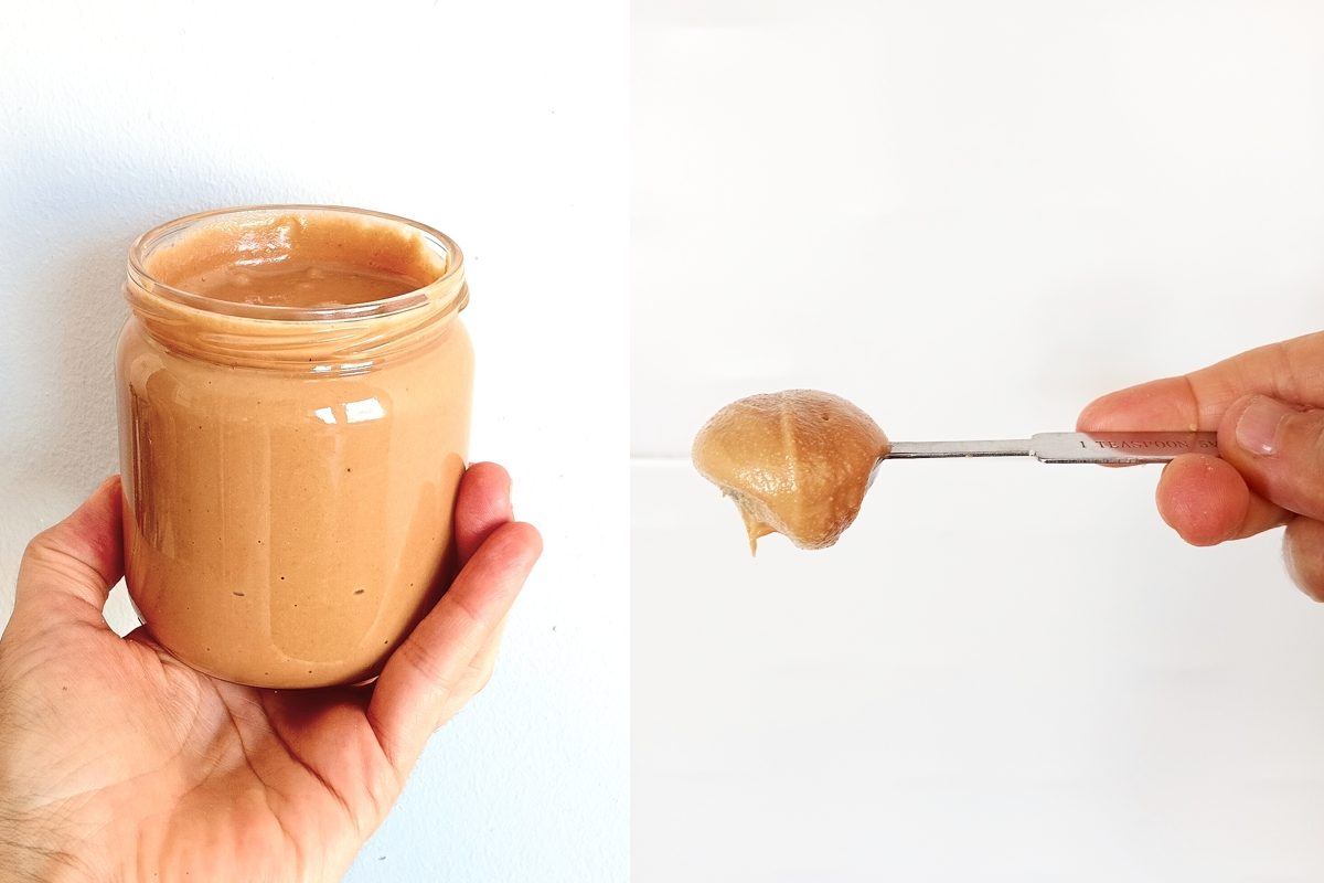 esenciales de la despensa: bote de crema de cacahuete natural, sin aditivos